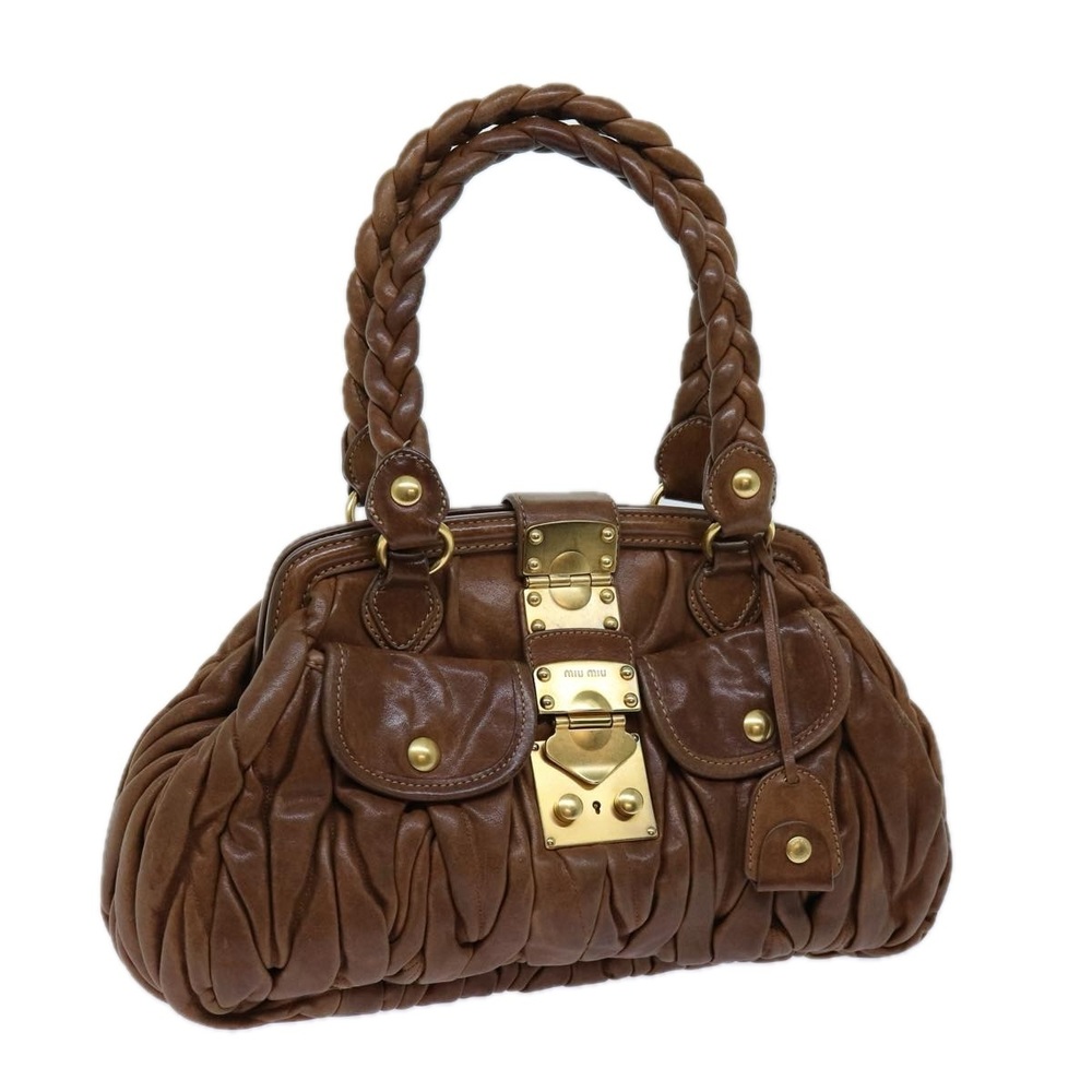 Miu Miu Hand Bag Leather Brown Auth 71584